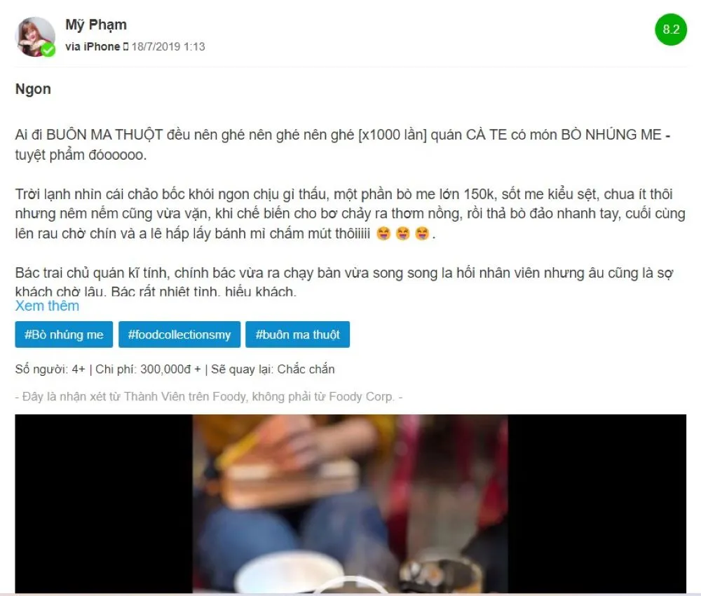 Đậm đà món bò nhúng me Cà Te quán